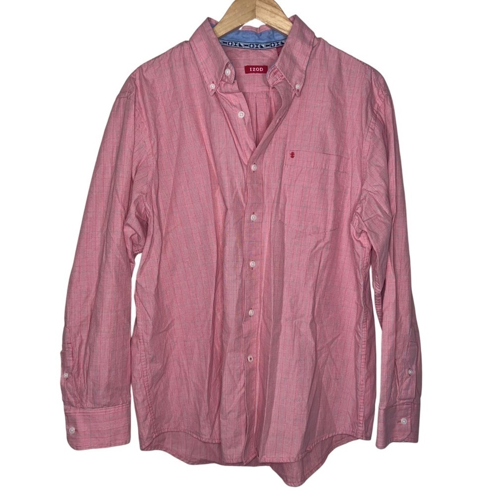 Izod Men’s Pink Windowpane Button Down Shirt Size Large